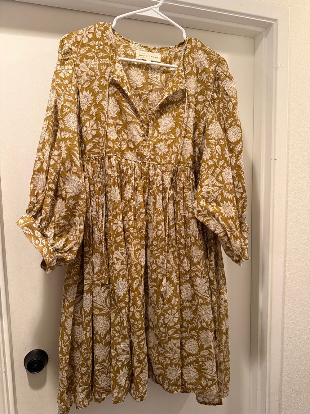 Daughters of India Mustard and White Floral Tunic